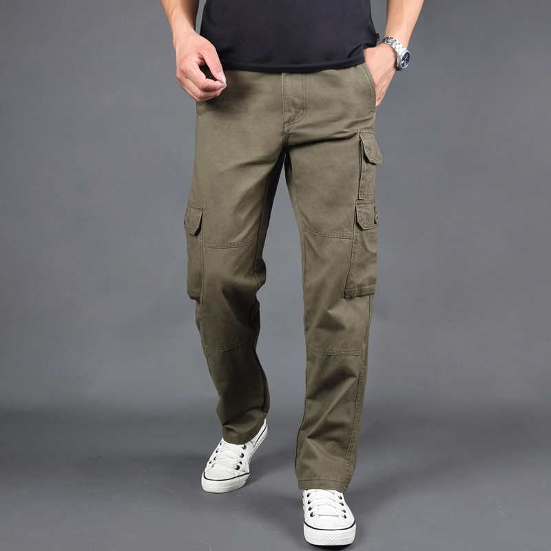 男裤春秋款多口袋工装裤男宽松筒裤男士纯棉休闲裤