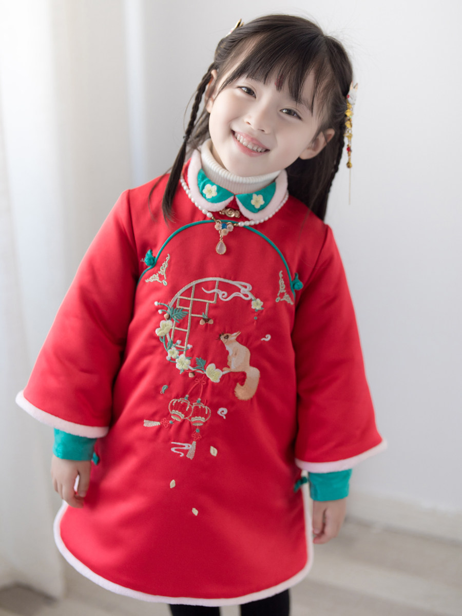 楠衫女童拜年服冬款唐装儿童过年喜庆汉服女宝宝唐装