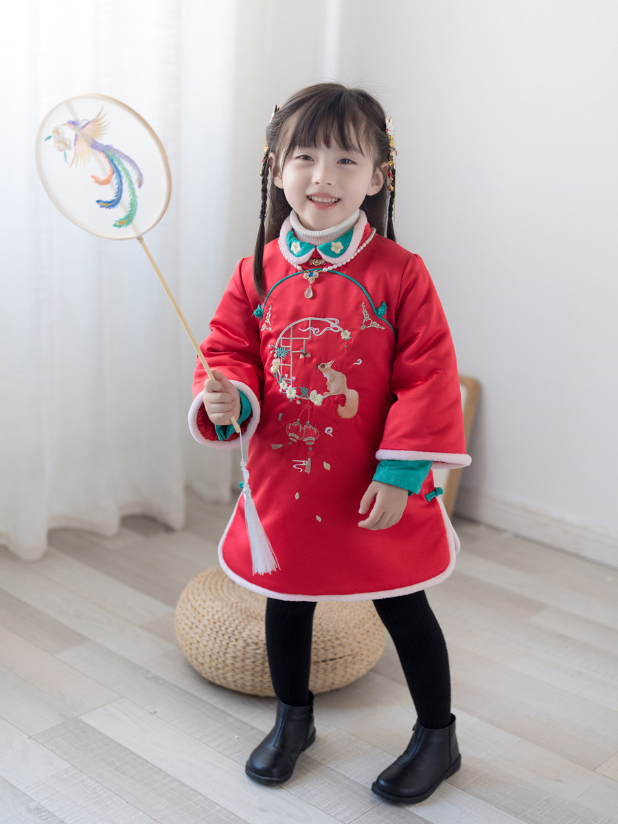 楠衫女童拜年服冬款唐装儿童过年喜庆汉服女宝宝唐装