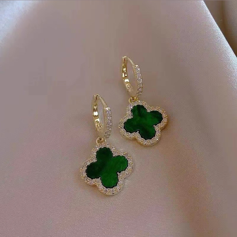 s925纯银四叶草耳环耳扣2022年新款潮气气质网红耳环