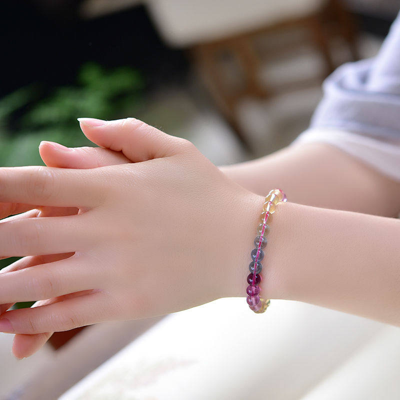 天然正品七彩彩高萤石手链暖宫气质女款闺蜜手链