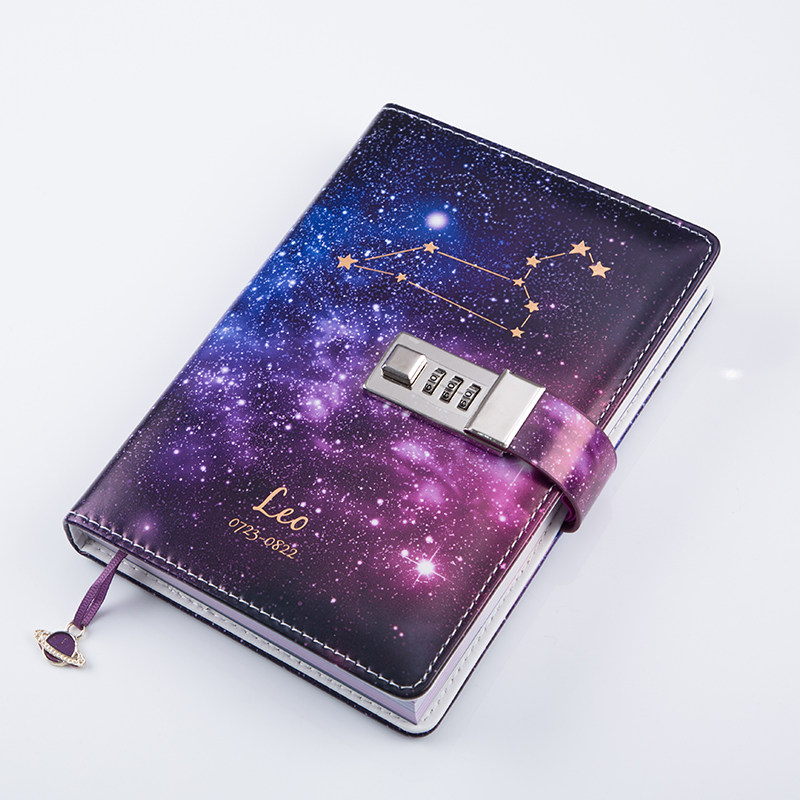 卡杰密码本记事本学生日记本密码锁本子个性十二星座手账本学生笔记本