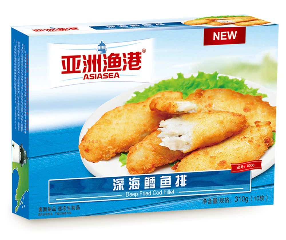 鳕鱼亚洲渔港深海鱼排310g10片装鱼条汉堡西餐鳕鱼