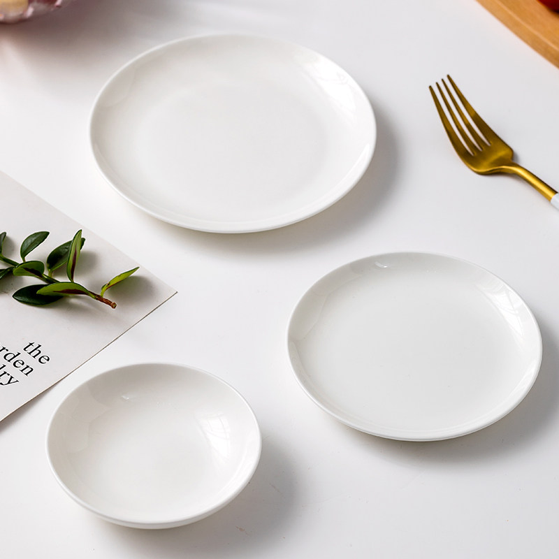 骨瓷盘子家用纯白白菜8英寸碟子创意炒菜陶瓷盘