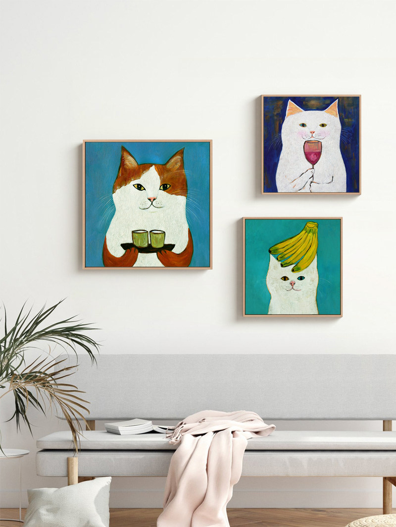 小众艺术猫咪趣味恶搞装饰画可爱儿童宠物店挂画现代装饰画