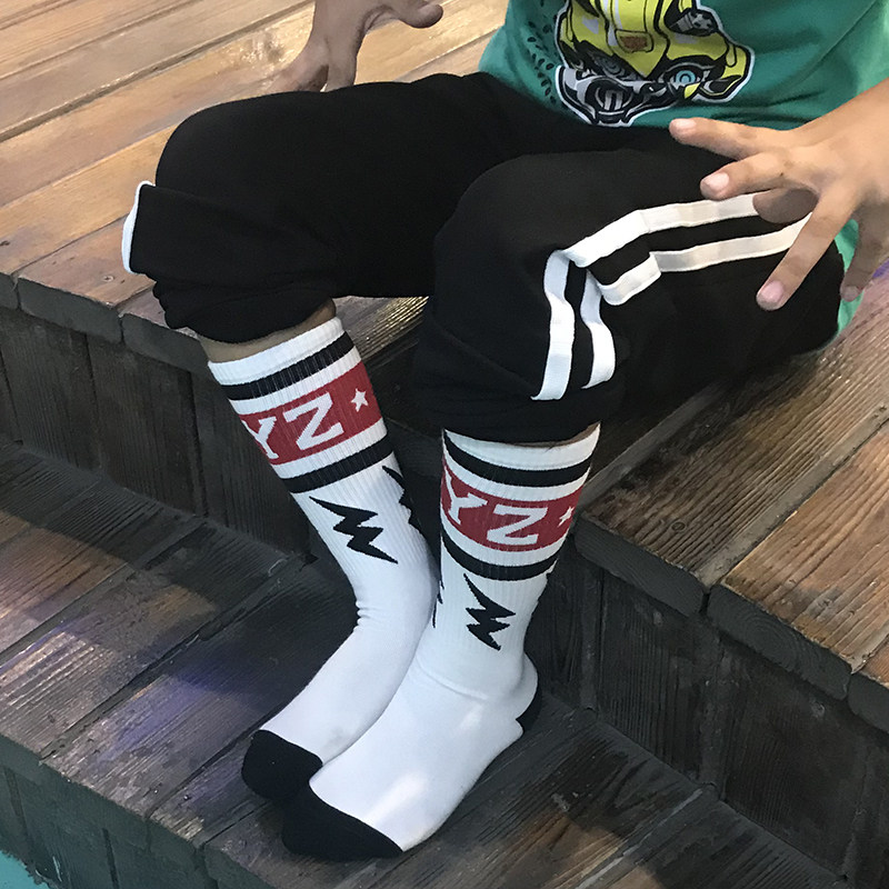 儿童长袜潮牌男童纯棉高筒秋季新款网红白色儿童袜子016岁