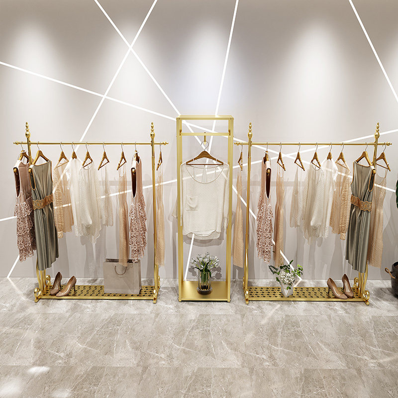 金色简约轻奢铁艺服装店展示架个性创意挂衣架展示架男女装店衣架