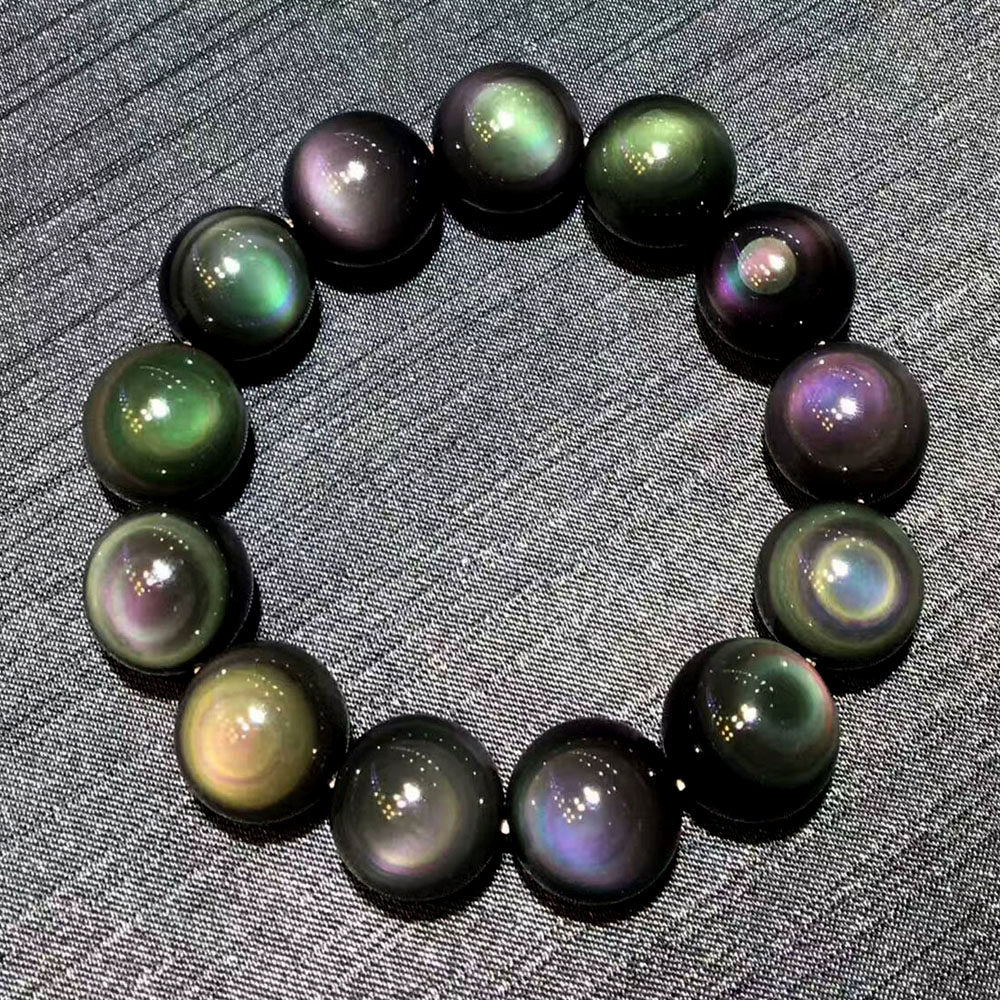 千蕊满月眼黑曜石手链天然精品曜石手炫彩彩虹手链