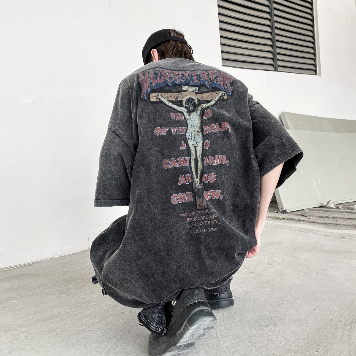 MRNEARLY做旧水洗高街风暗黑系印花欧美复古t恤男短袖ins潮牌上衣