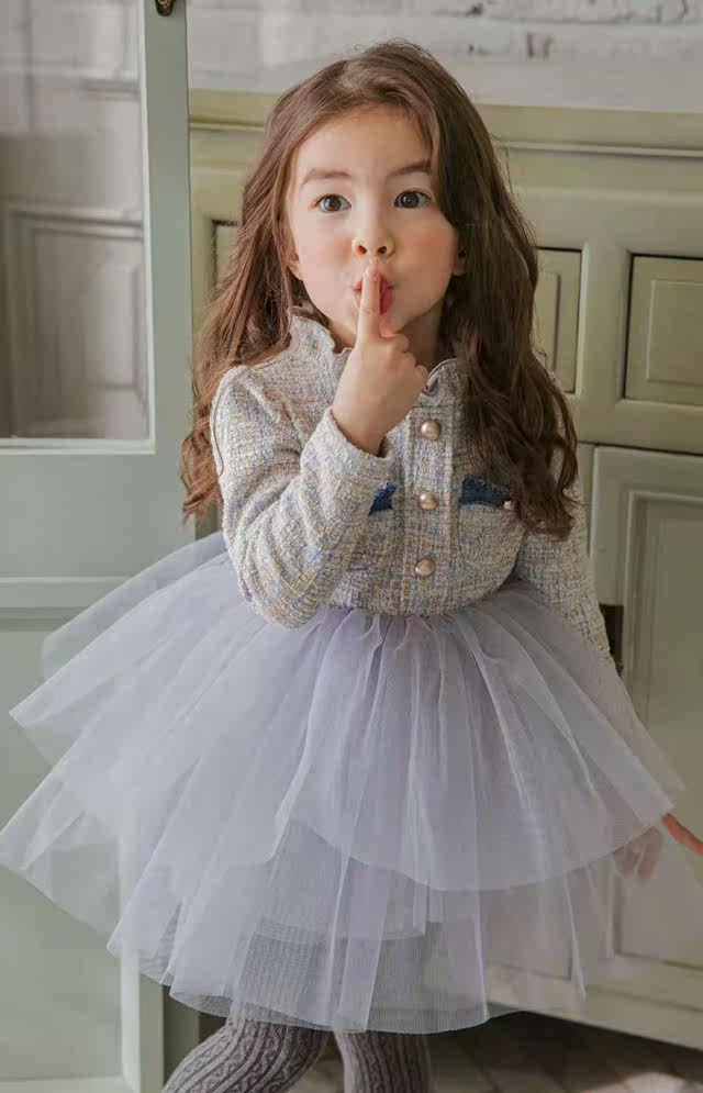 女童连衣裙韩国童装babydoll2020冬季宝宝小香小香风风网连衣裙