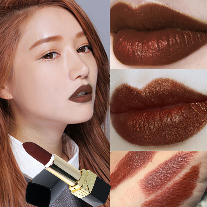 巧克力口红哑光欧美风可可深棕土红棕色咖啡色暗色唇彩