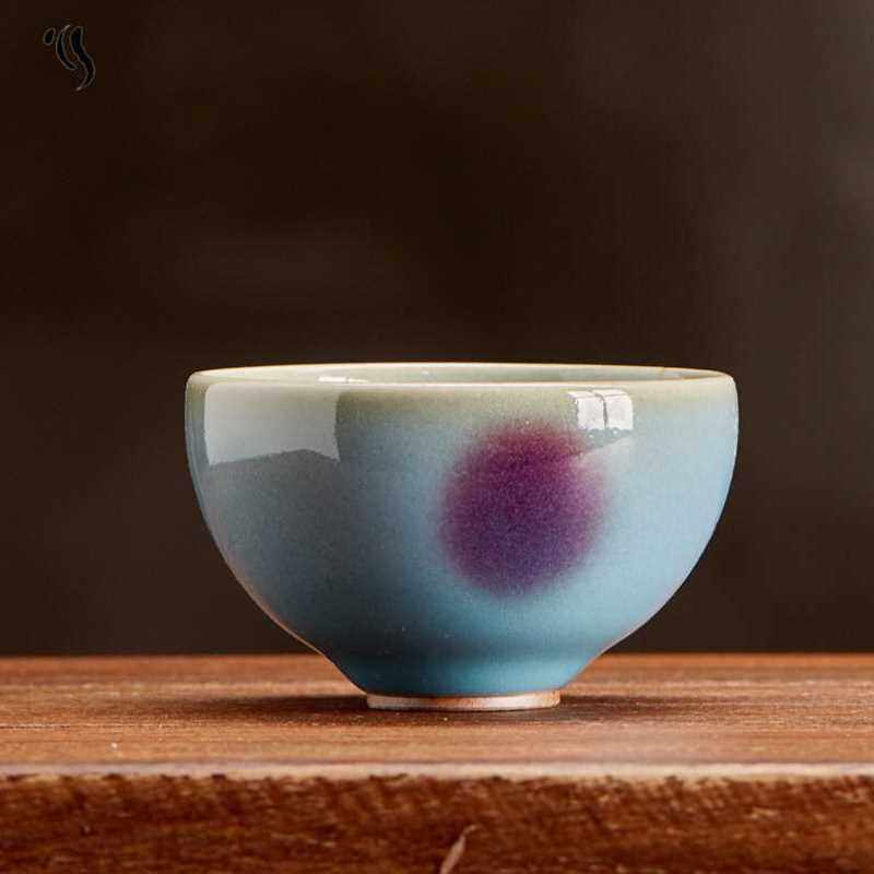 钧瓷茶杯冲茶主人宋代钧窑鸡心碗茶盏开片可养usb保暖坐垫
