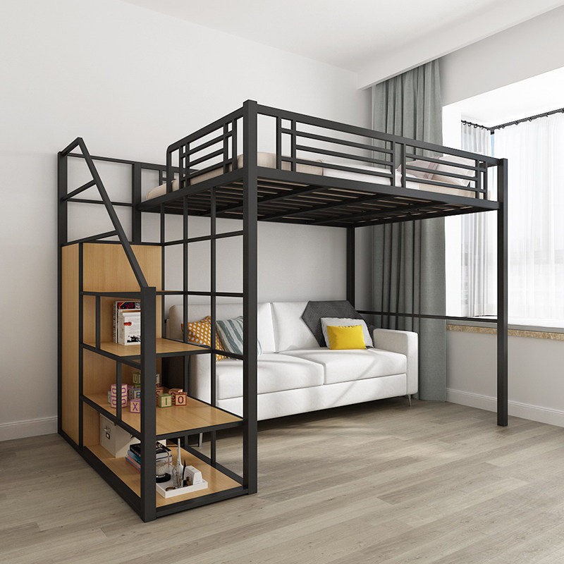 铁艺高架床小户型阁楼高低床省空间多功能空儿铁艺