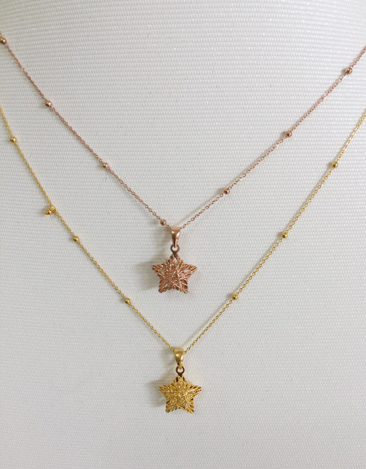 六福珠宝星星项链情人节抖音香港五角星小光珠玫瑰金18k黄金套链