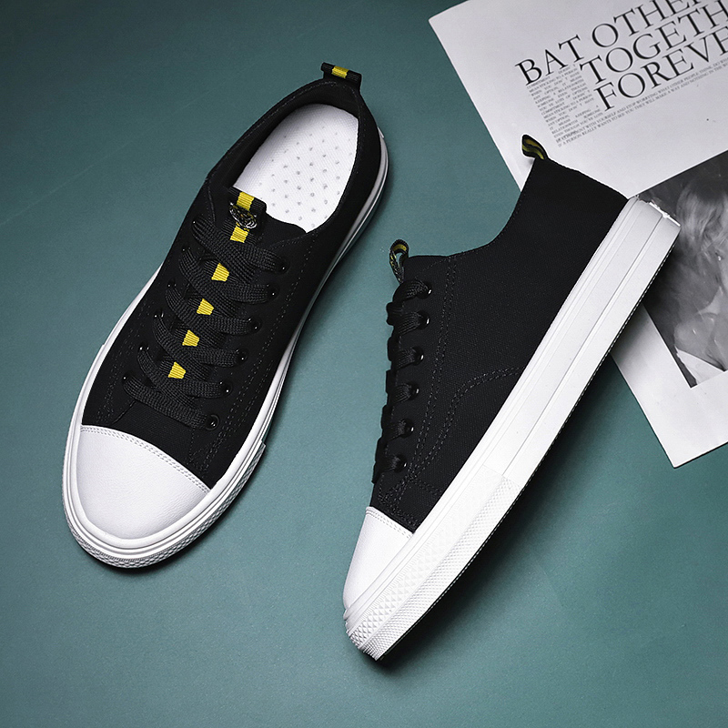夏季透气202新款潮流男鞋百搭运动休闲黑色帆布布鞋男士板鞋潮鞋
