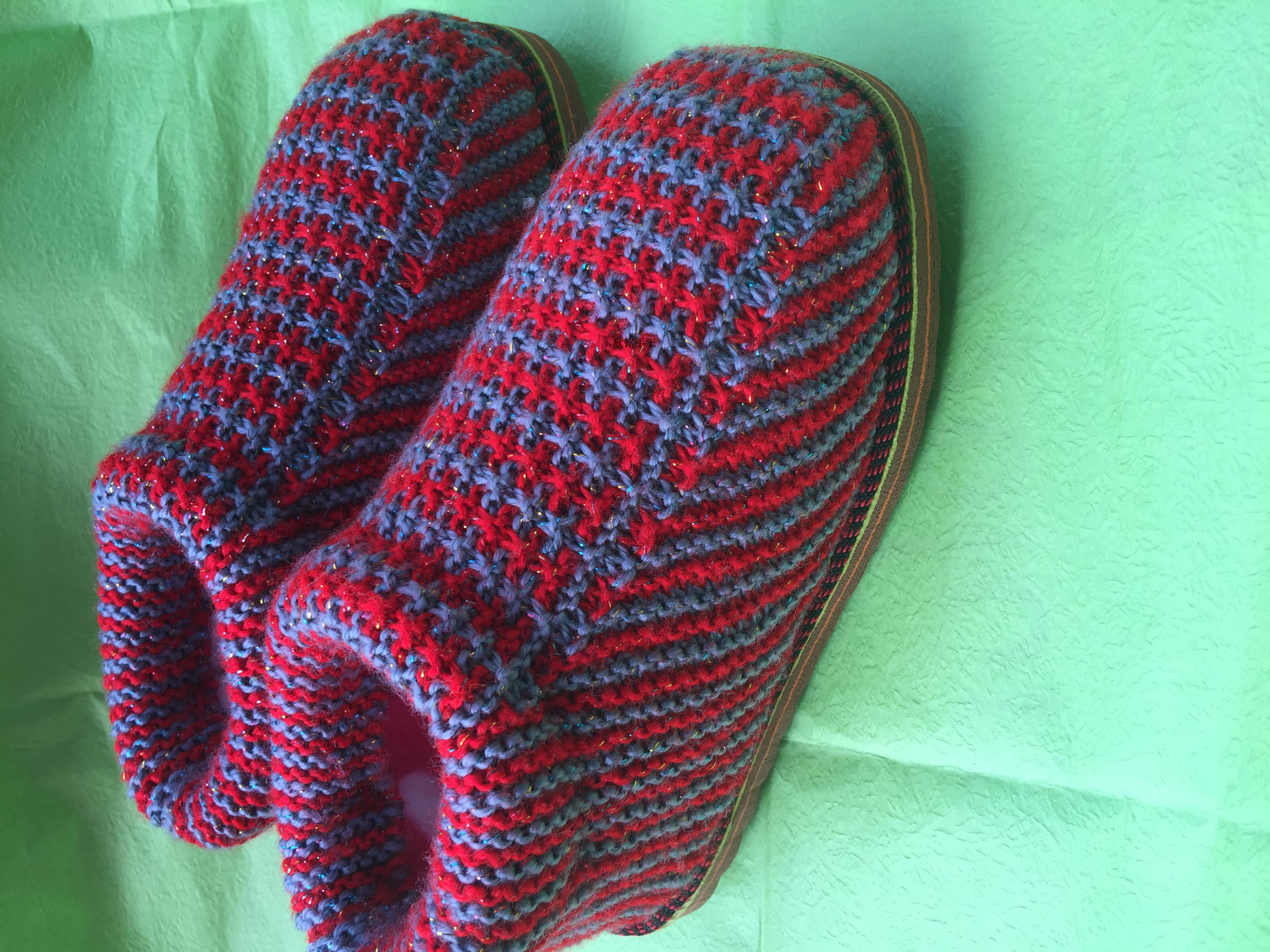 欣铭手工编织珍珍毛线编织毛线十字花型棉鞋diy材料包视频教程