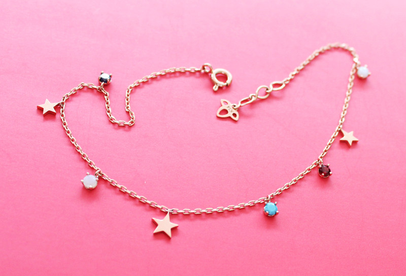 脚链蓝莓家五角纯金星彩五角星玫瑰金脚链韩国黄金脚饰