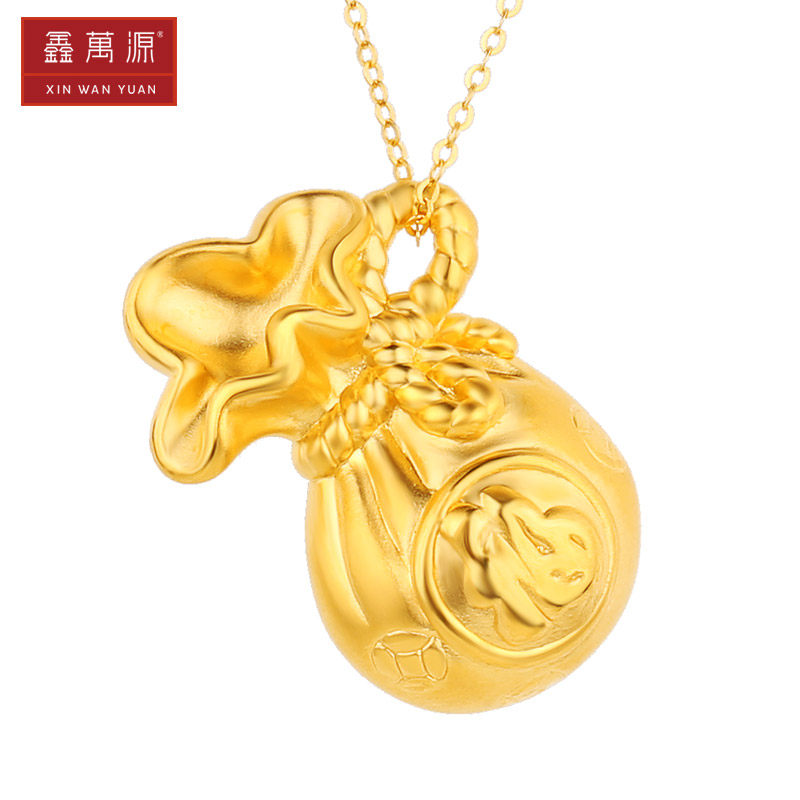 黄金吊坠鑫万源福袋男女女款3d硬金项链挂坠颈饰