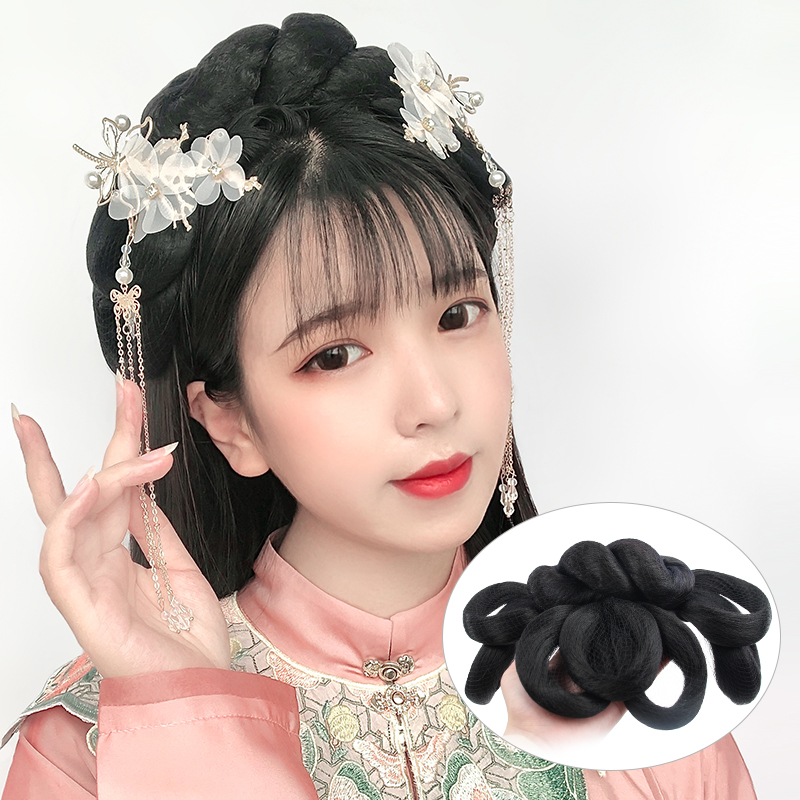 汉服头饰发髻古风懒人假发发包发箍一体麻花发饰
