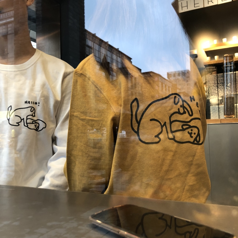 买梦想的奶奶鹅黄白色hello狗狗hey狗狗厚磅全棉300克长袖秋情侣