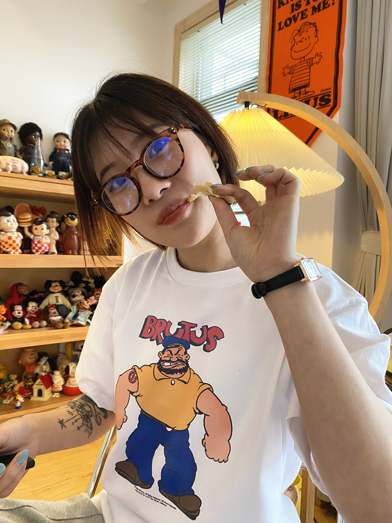 买梦想的奶奶白卡通大力水手popeye印花短袖街头日常T恤男女 tee