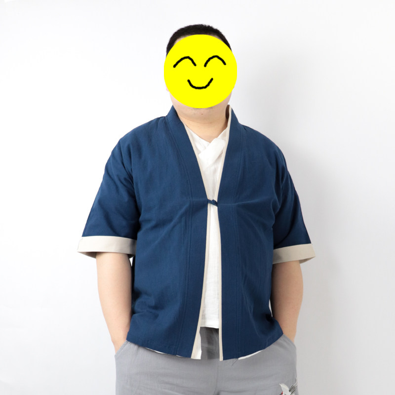 男士大码汉服中国国风复古棉麻盘扣道袍潮胖夹克
