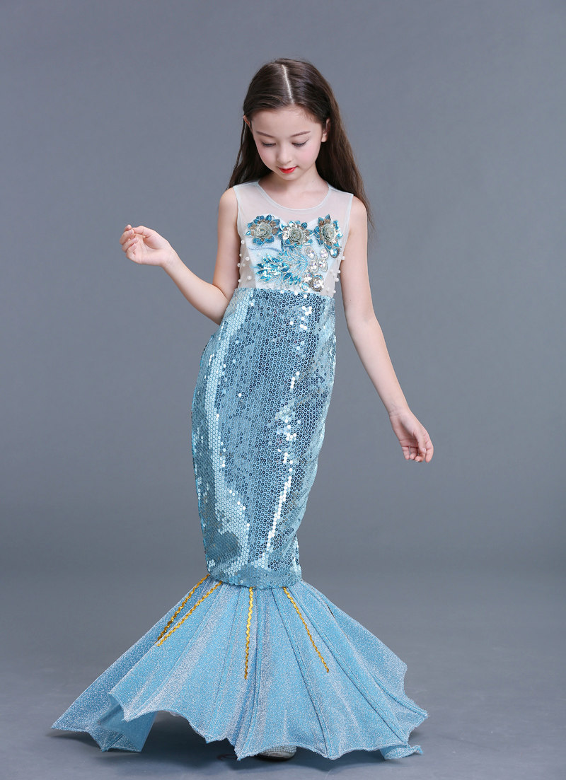 儿童美人鱼鱼尾女童人鱼公主生日礼服万圣节舞台走秀儿童演出服