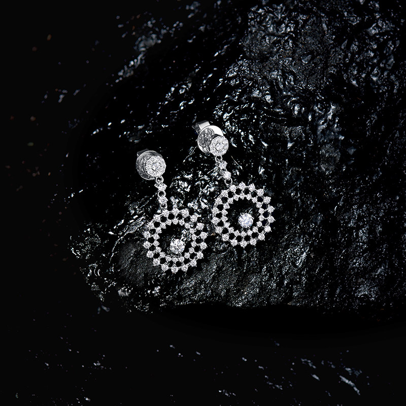 venti设计师耳饰镶嵌培育耳钉钻石白金18k星芒耳饰