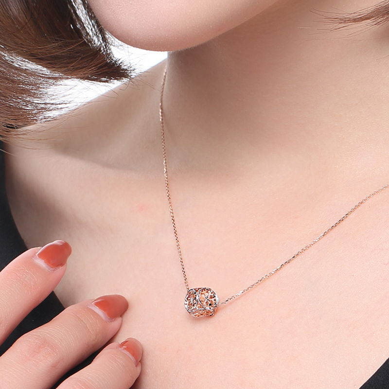 venti/梵迪珠宝 骰子18k金吊坠项链女彩金玫瑰金套链锁骨链 j a