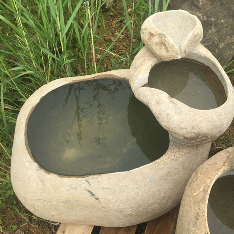 鹅卵石鱼缸个性大小小型石材复古创意户外室内鱼缸