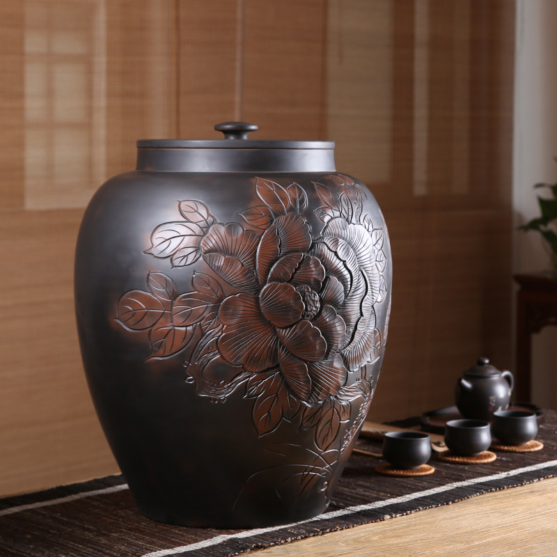 此时此刻陶瓷水缸建水紫陶家用茶水缸抽水缸大号储水罐子纯手工