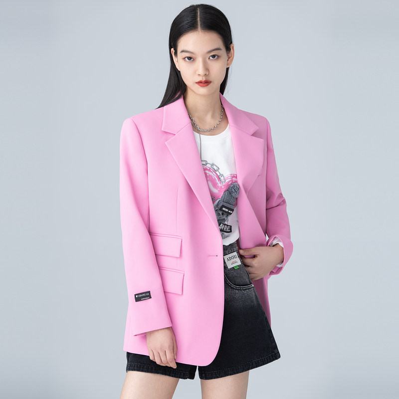 卡拉粉色西装外套春秋新款高级休闲时尚洋气高档西装