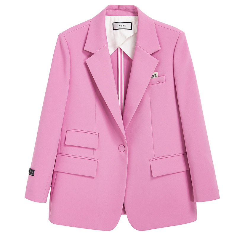 卡拉粉色西装外套春秋新款高级休闲时尚洋气高档西装