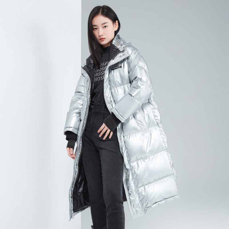 卡拉佛长款羽绒服2022年冬季新款时尚洋气设计感亮羽绒服