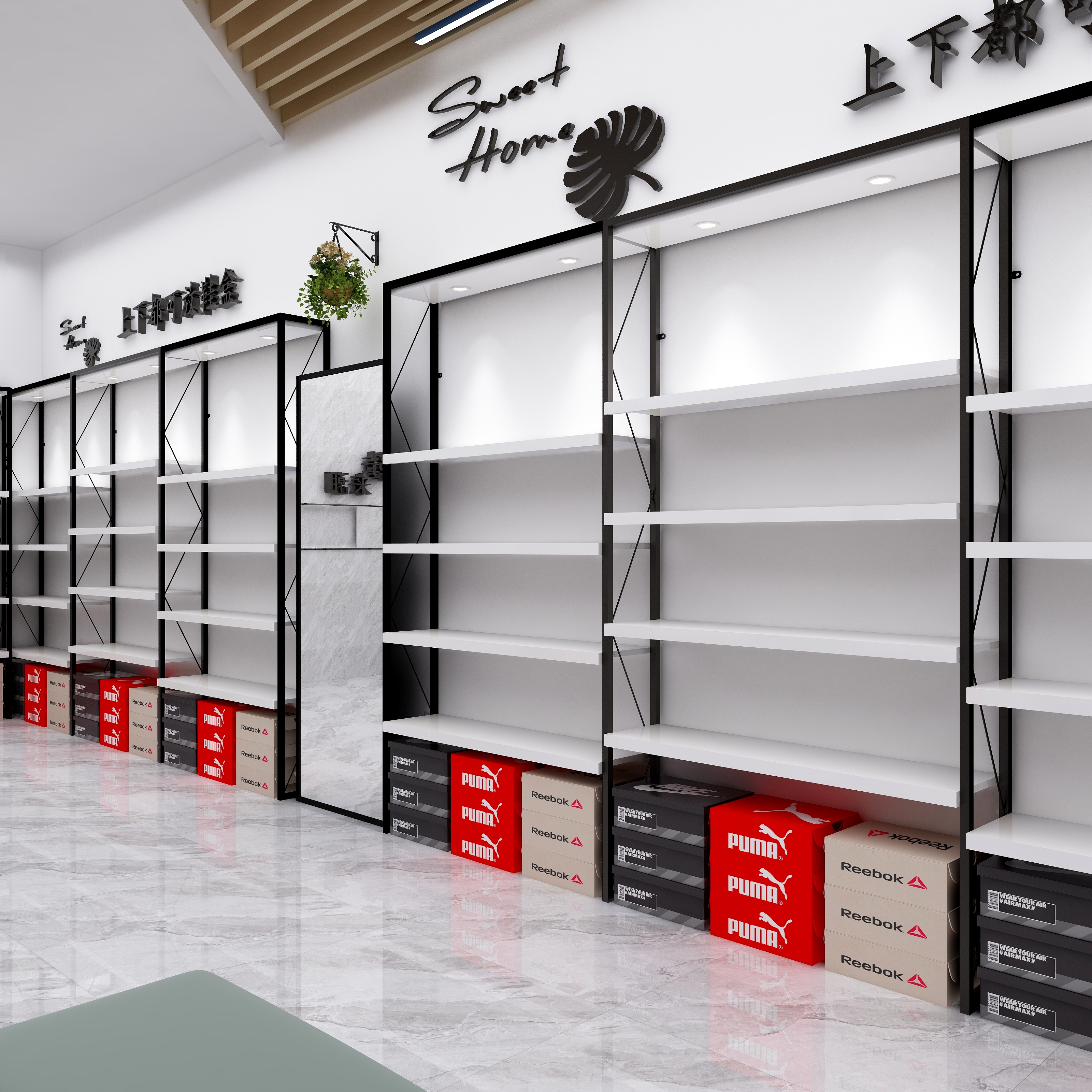 商场鞋子展示架落地式货架鞋店装修白色木板鞋架鞋货架