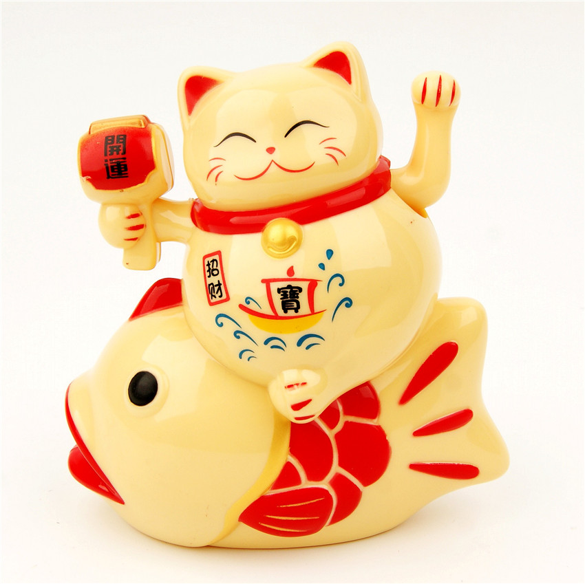 招财猫摆件金色塑料日本摇手家居店铺开业创意招财猫