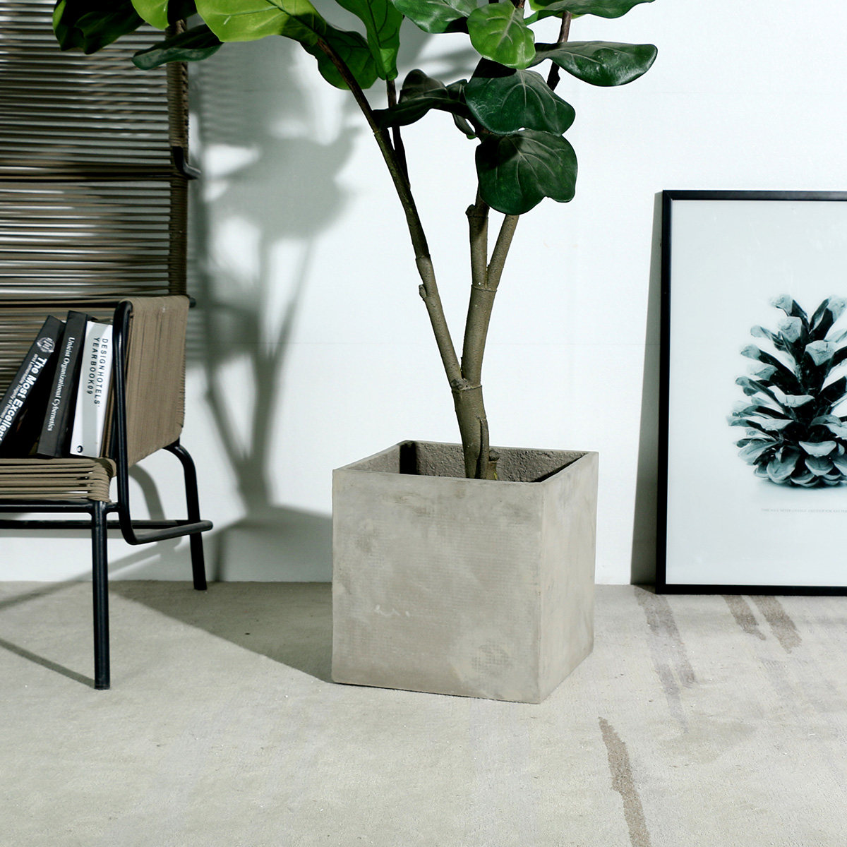 北欧水泥花盆特大号美泥工业室外灰色正方形商场花盆