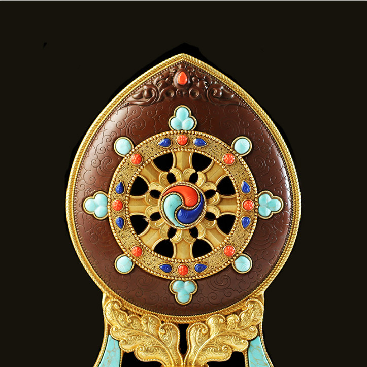 真切佛堂摆件慧宝金轮黄铜八吉祥法轮修行密宗摆件