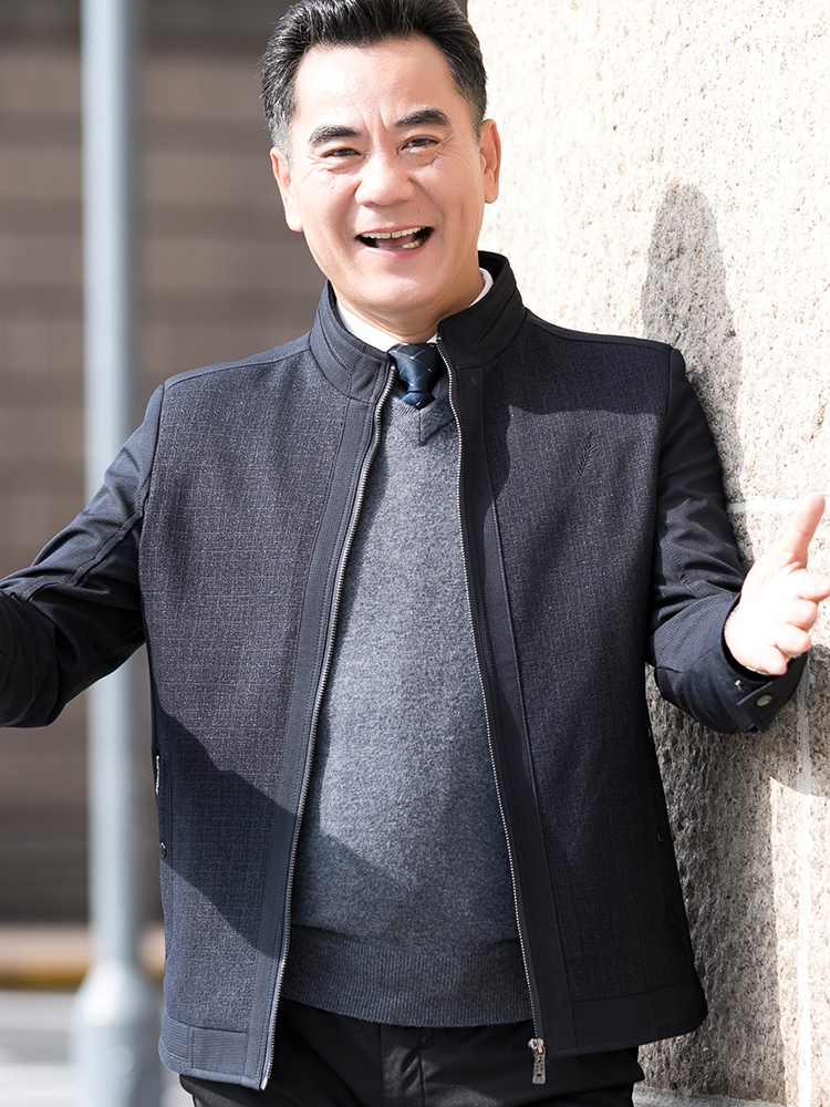 中老年人爸爸春装外套休闲40-50岁男士春季薄款夹克上衣爷爷装60