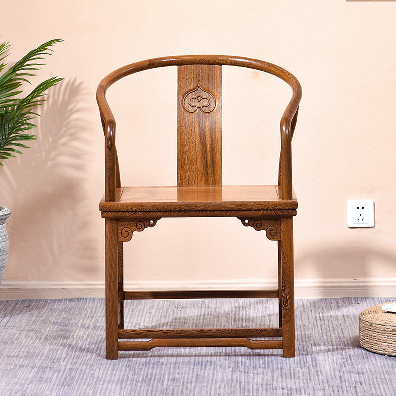 鸡翅木围椅中式休闲椅仿古实木背椅红木圈椅太师椅圈椅