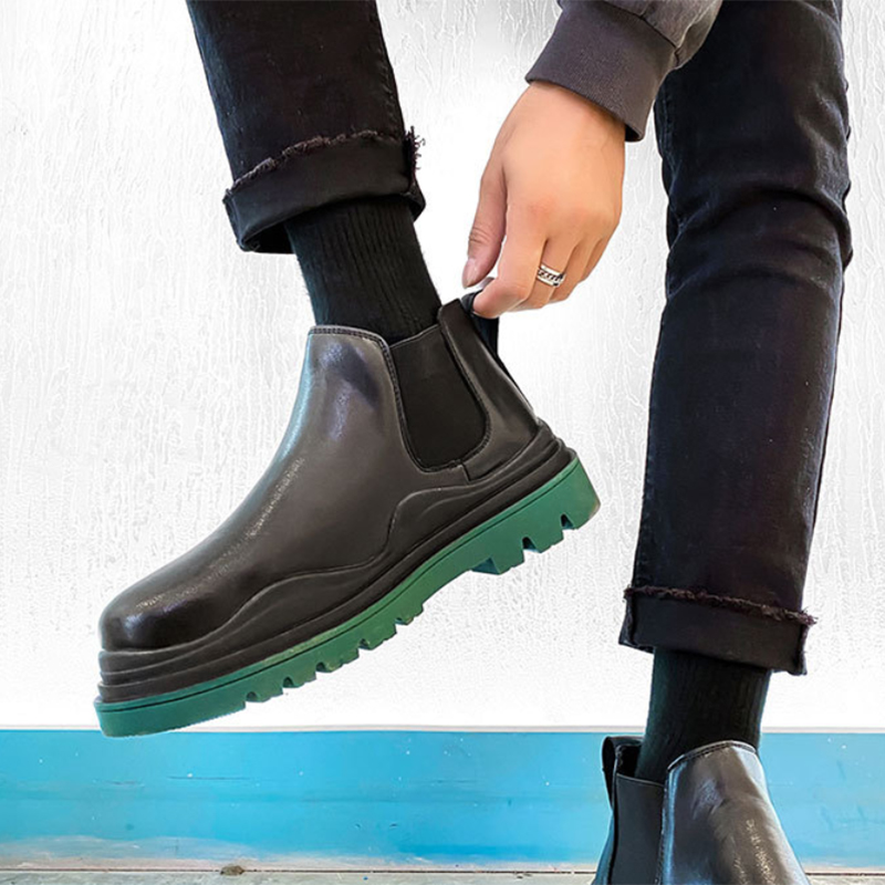 bv切尔西马丁靴男中帮青年厚底英伦牛皮绿底男马丁靴