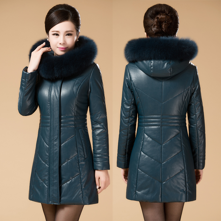 中老年皮衣真皮羽绒服女中长款加肥加厚妈妈装大码毛领皮棉衣外套