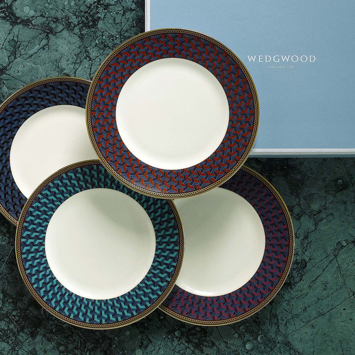wedgwood玮致byzance拜占系列20cm平盘4只装点心盘