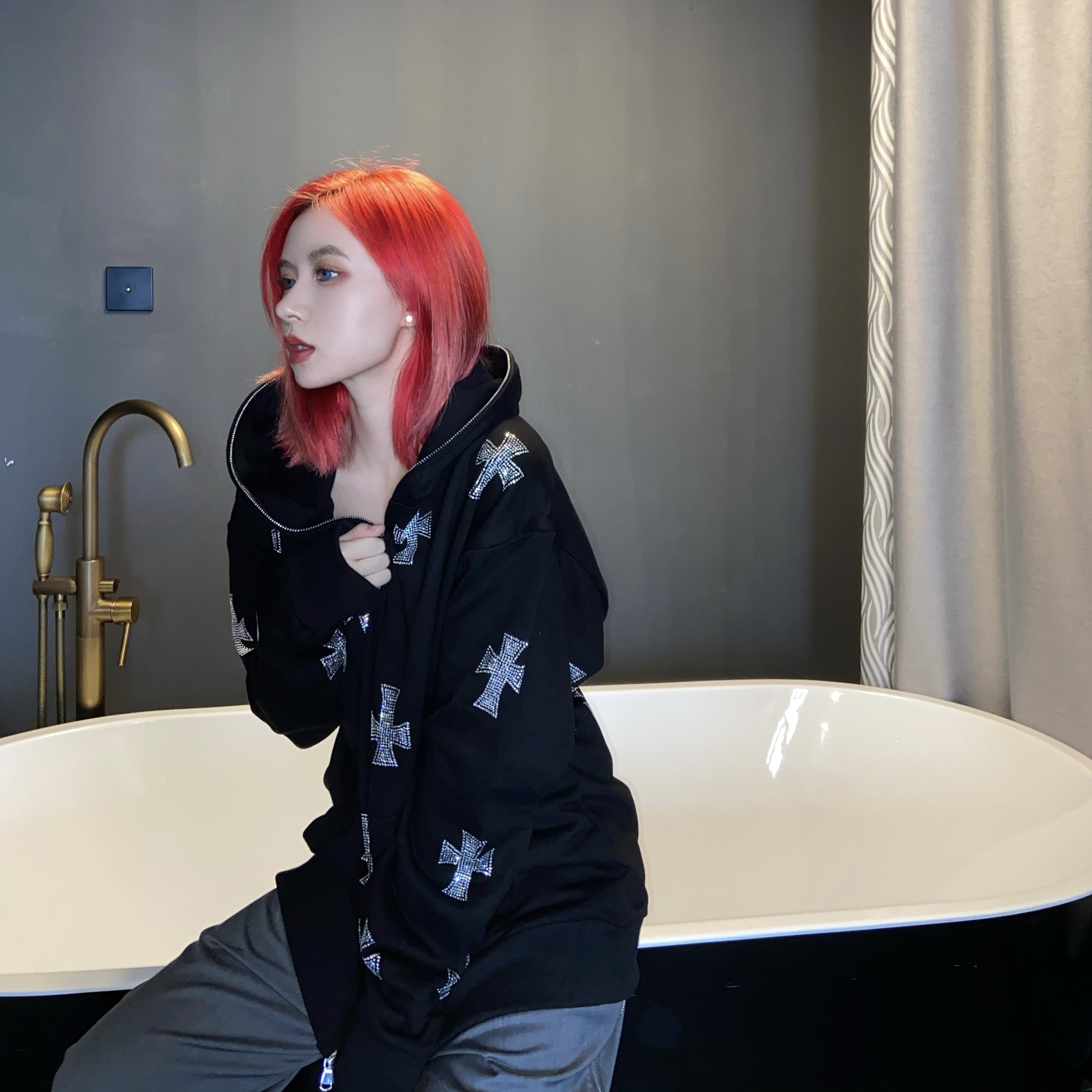 redeemer20aw水钻十字十字架架开衫烫外套高街小众卫衣