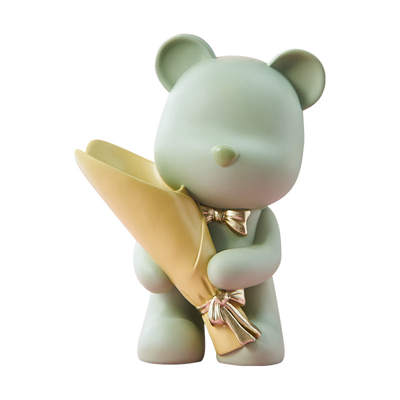 小熊抱花摆件家居饰品电视柜餐桌房间卧室卡通客厅网红捧花熊装饰