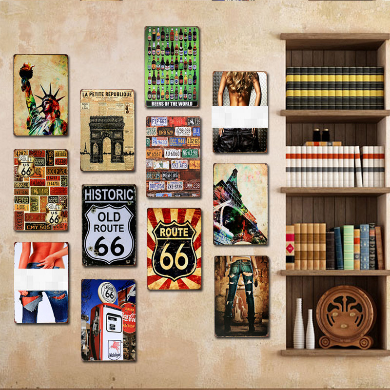 美式铁皮海报酒吧咖啡厅装饰画复古做旧餐厅墙面壁饰