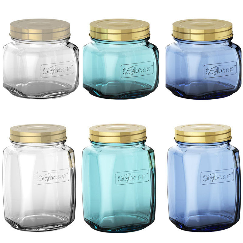 scybe喜碧玻璃密封罐储物罐带盖果酱瓶腌菜罐柠檬蜂蜜瓶6件套装