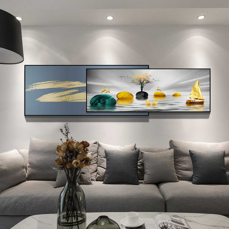 现代轻奢大气客厅装饰画沙发背景墙挂画招财山水现代装饰画