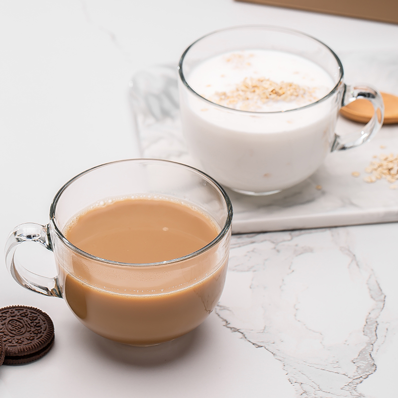 日式锤纹杯带把玻璃茶杯女ins水杯家用早餐牛奶杯泡茶喝水杯子