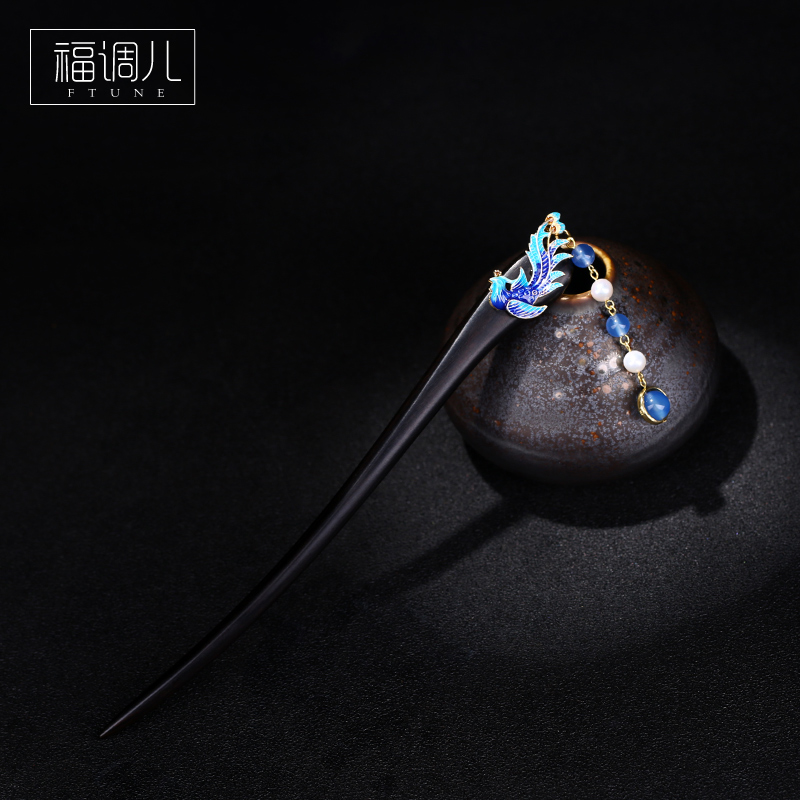 手工原创纯银景泰蓝凤凰流苏琳琅女复古风烧蓝发簪簪子情人节礼物